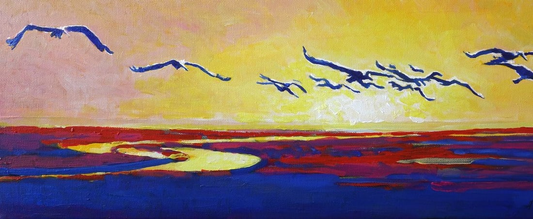 Oil painting Storks at Sunset Anatoly Varvarov - 6