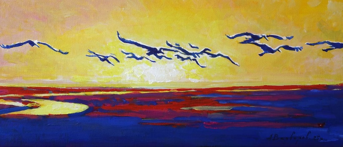 Oil painting Storks at Sunset Anatoly Varvarov - 7