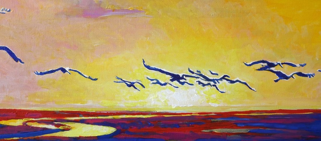 Oil painting Storks at Sunset Anatoly Varvarov - 9