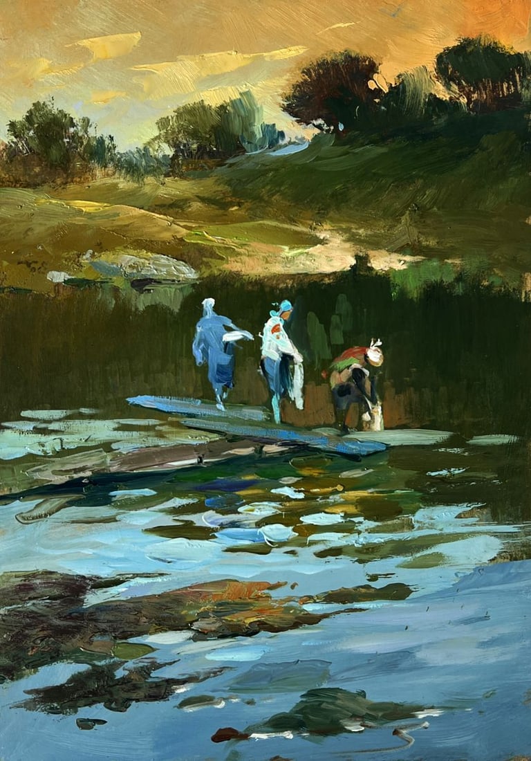 Oil painting They fill buckets at the lake Yuriy Suprunchuk - 3