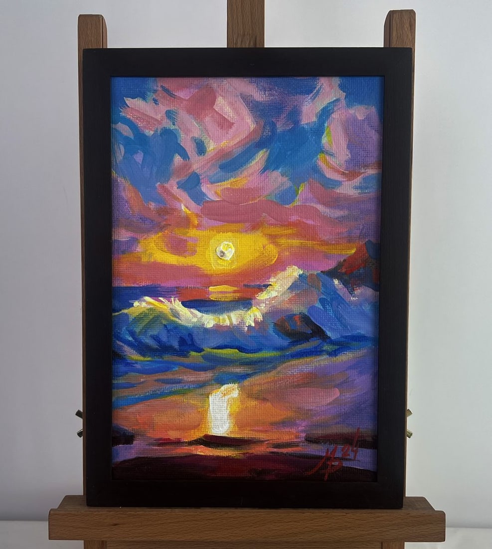 Acrylic painting Gentle sunset and raging waves Mykhailo Patskan (1 of 10)