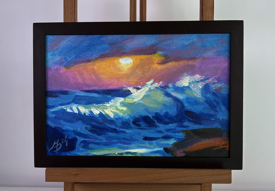 Acrylic painting Breathtaking views of the sea Mykhailo Patskan: Title: Acrylic painting Breathtaking views of the sea Mykhailo Patskan Description: NoAAA4820The acrylic painting on cardboard titled "Breathtaking Views of the Sea" captures the raw power and mesmeri
