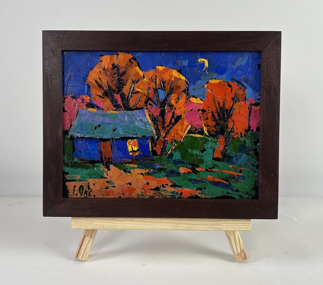Oil painting When evening falls over the land Oksana Kalenyuk: Title: Oil painting When evening falls over the land Oksana Kalenyuk Description: NoAAA5088The oil painting on Cardboard titled "When Evening Falls Over the Land" captures the fleeting, poetic moment 
