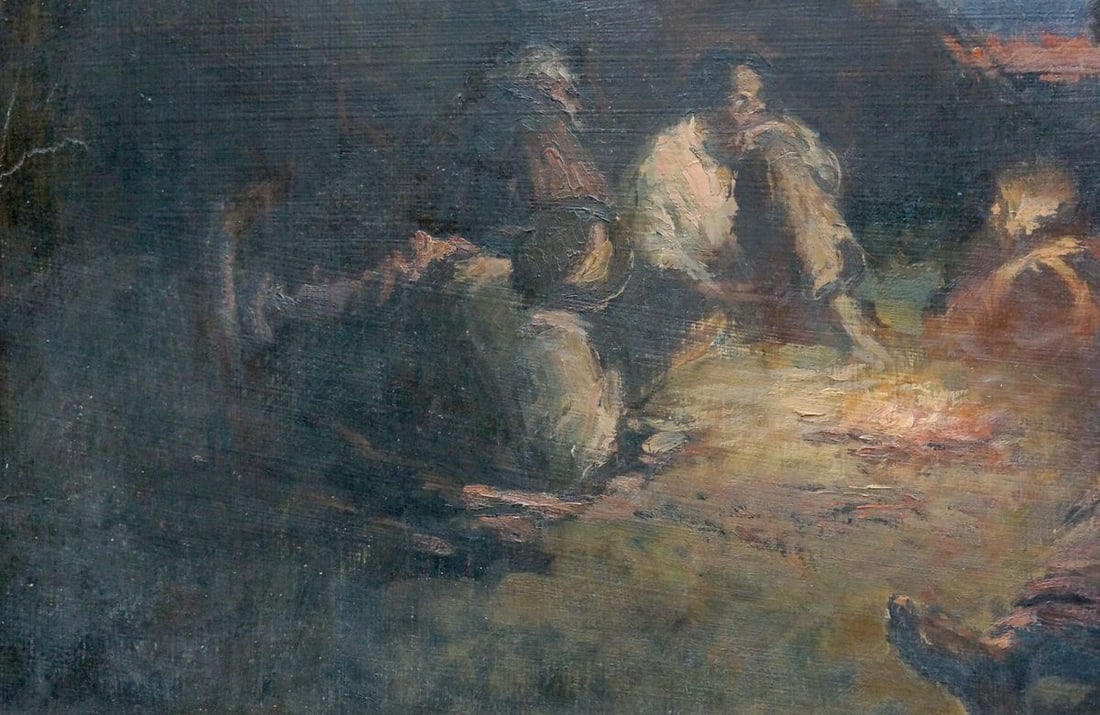 Oil painting Evening, people rest - 2