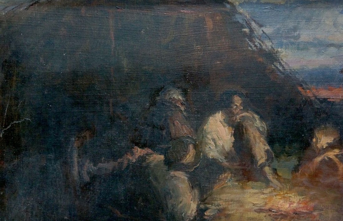 Oil painting Evening, people rest - 3