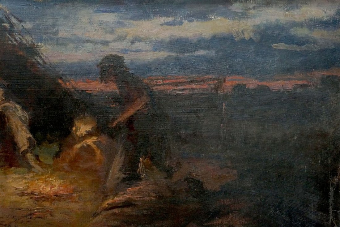 Oil painting Evening, people rest - 4