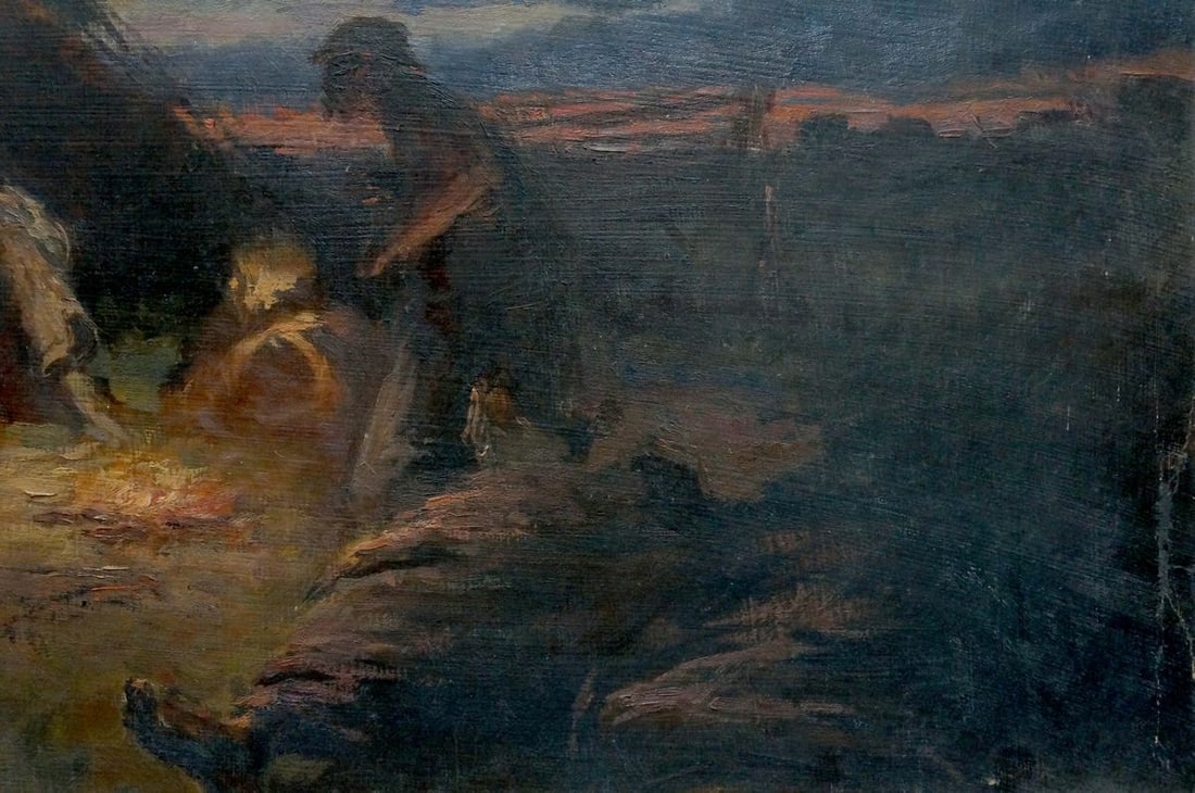 Oil painting Evening, people rest - 5