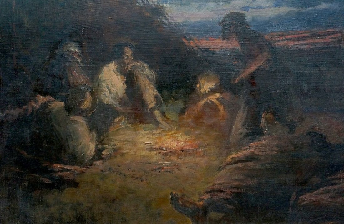 Oil painting Evening, people rest - 6