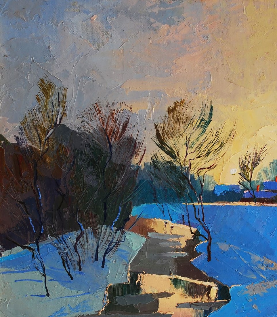 Oil painting Winter evening and silence between snow Egor Shvachunov - 2