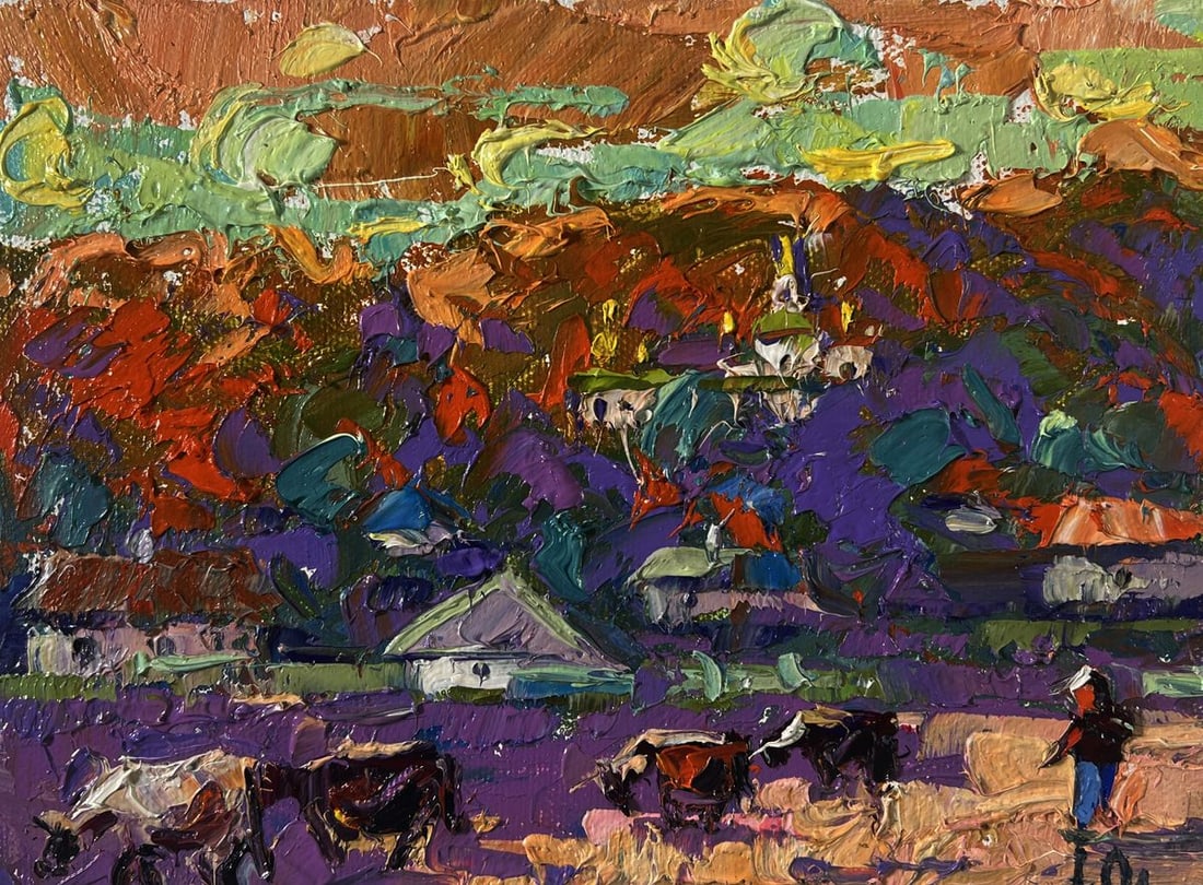 Oil painting Evening bell floats over the village Oleksiy Ivanyuk - 3