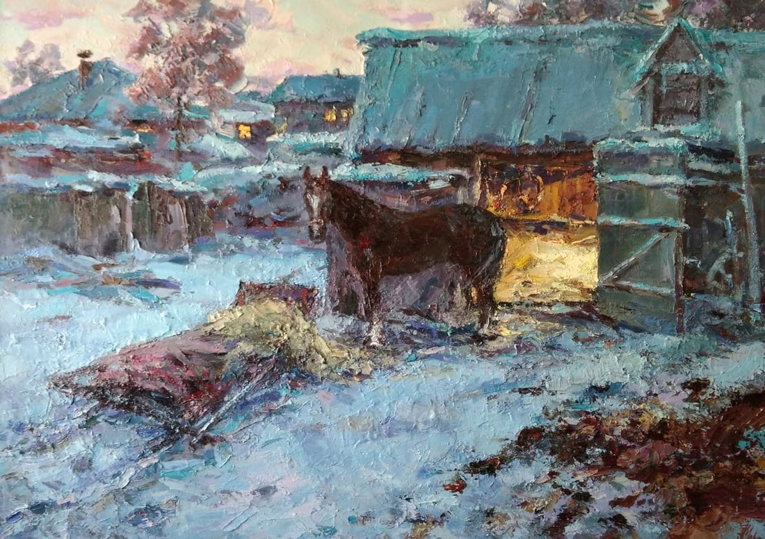 Oil painting Winter yard Alexander Nikolaevich Cherednichenko (1 of 6)
