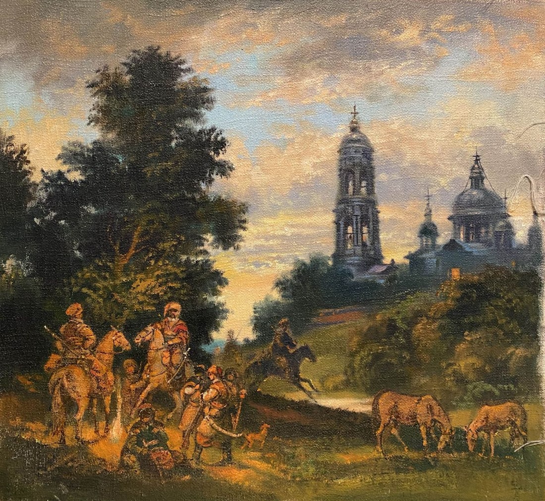 Oil painting Cossacks at the monastery Litvinov Oleg Arkad'yevich x Alexander Arkadievich Litvinov: Title: Oil painting Cossacks at the monastery Litvinov Oleg Arkad'yevich x Alexander Arkadievich Litvinov Description: NoLitv 1034 *** ABOUT THIS PAINTING *** * TITLE: "Cossacks at the monastery" * AR