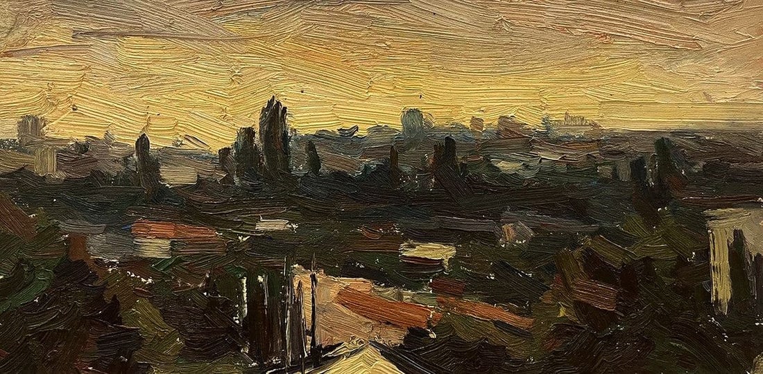 Oil painting Evening Etude Kravets Oleg: Title: Oil painting Evening Etude Kravets Oleg Description: NoGaller 349*** ABOUT THIS PAINTING **** TITLE: "Evening Etude"* ARTISTS: Oleg Kravets* SIZE: 18x33 cm/'7.08x12.99 inches'* MEDIUM: oil,