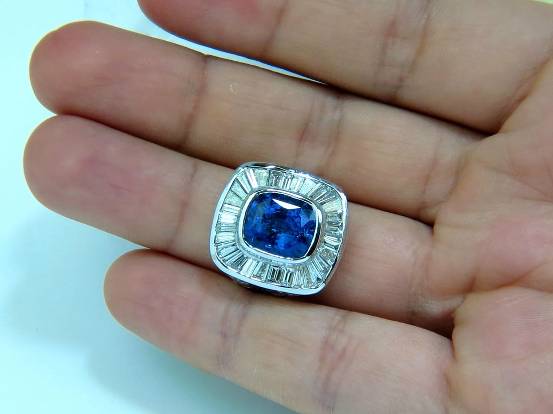 GIA 12.52CT 18KT NATURAL NATURAL SAPPHIRE DIAMOND BAGUETTE DECO CLUSTER RING *v - 6