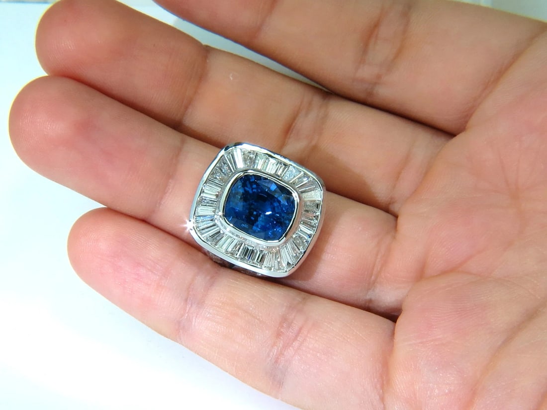 GIA 12.52CT 18KT NATURAL NATURAL SAPPHIRE DIAMOND BAGUETTE DECO CLUSTER RING *v - 7