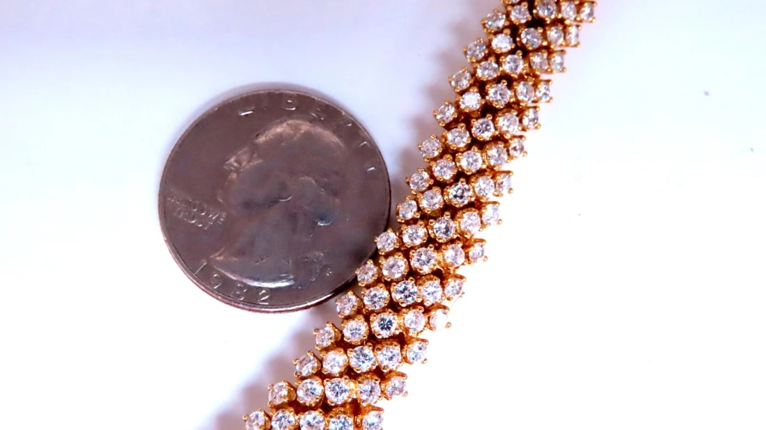 Estate 10ct Natural Round Diamonds Dome Bracelet 18kt Gold 12363** - 5