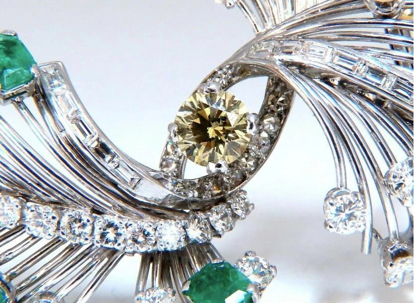 Platinum Estate Natural GIA Certified Fancy Diamond Emerald Pin Ref 12343** - 2