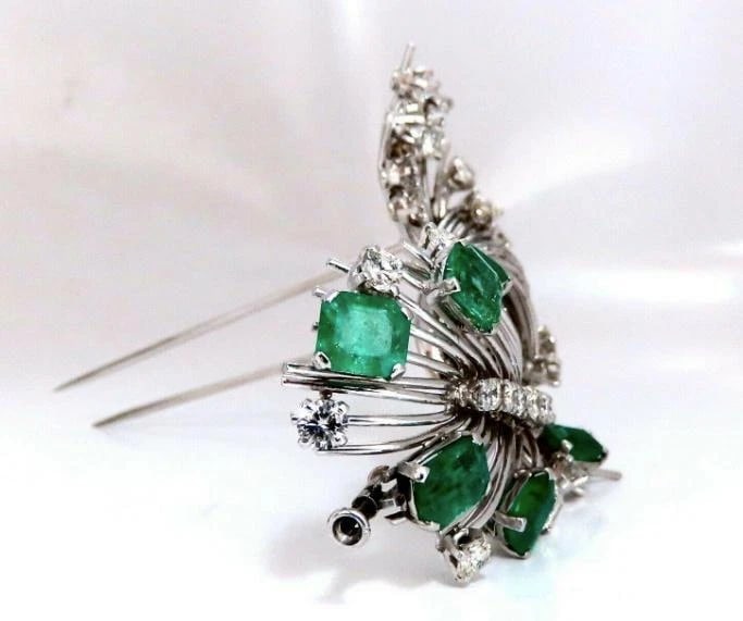 Platinum Estate Natural GIA Certified Fancy Diamond Emerald Pin Ref 12343** - 8