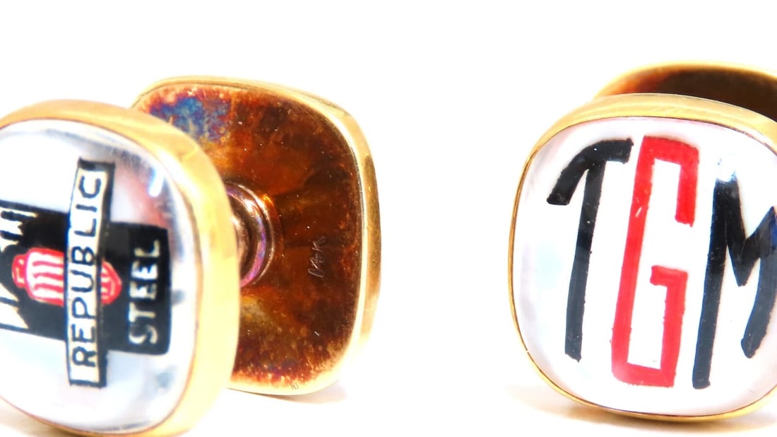 14kt gold TGM Republic steel gold cufflinks** - 4