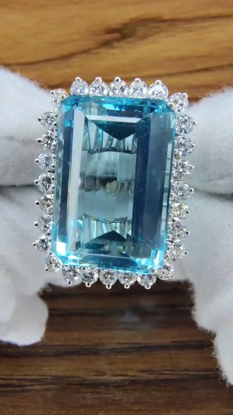 GIA Certified 33.85ct Natural Blue Aquamarine diamonds ring 14kt *v - 2