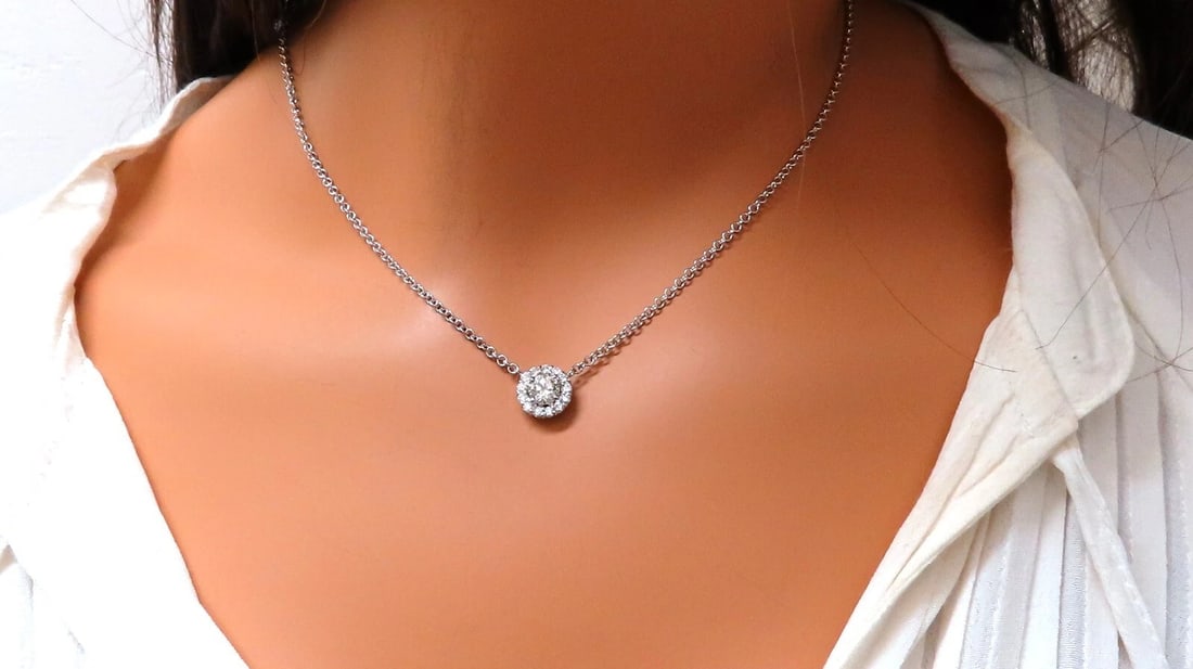 1.09ct natural diamonds halo cluster necklace 14kt** - 5