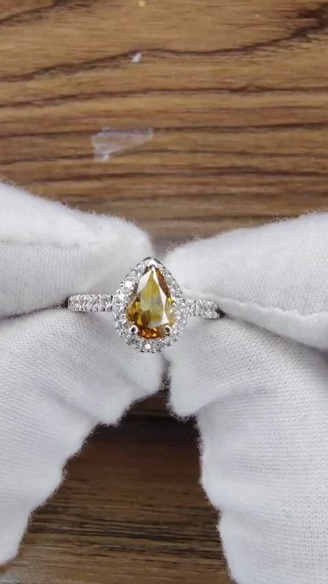1.60ct. natural fancy color yellow brown diamonds halo ring 14kt *v - 2
