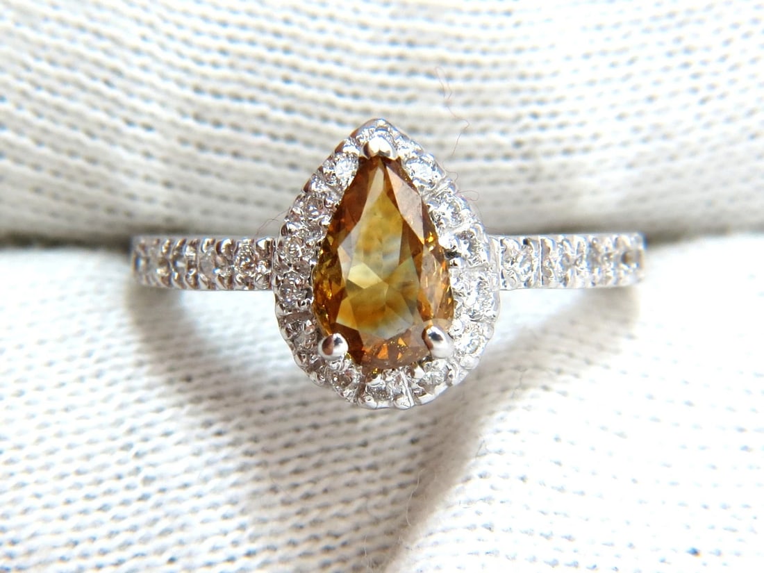 1.60ct. natural fancy color yellow brown diamonds halo ring 14kt *v - 7