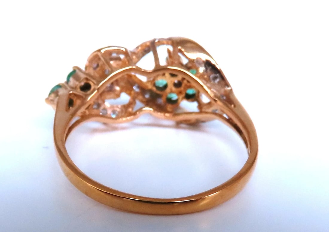 Vintage Revisit Natural Emerald Diamonds Ring Neoclassical 14kt gold 67122 *v - 5