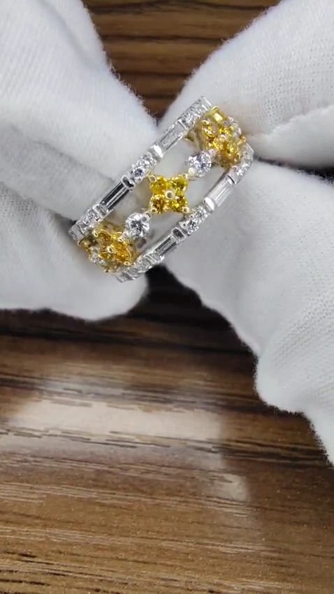 3.25ct Natural Fancy Yellow Baguette & Rounds Platinum Eternity Ring*v - 2