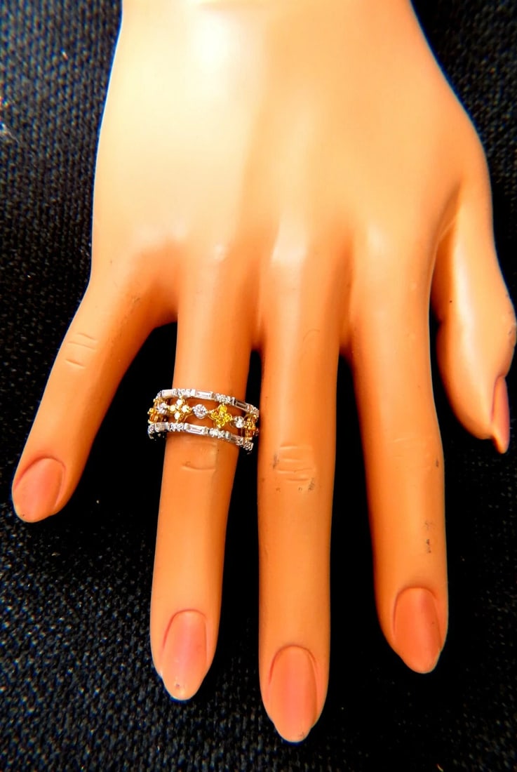 3.25ct Natural Fancy Yellow Baguette & Rounds Platinum Eternity Ring*v - 6