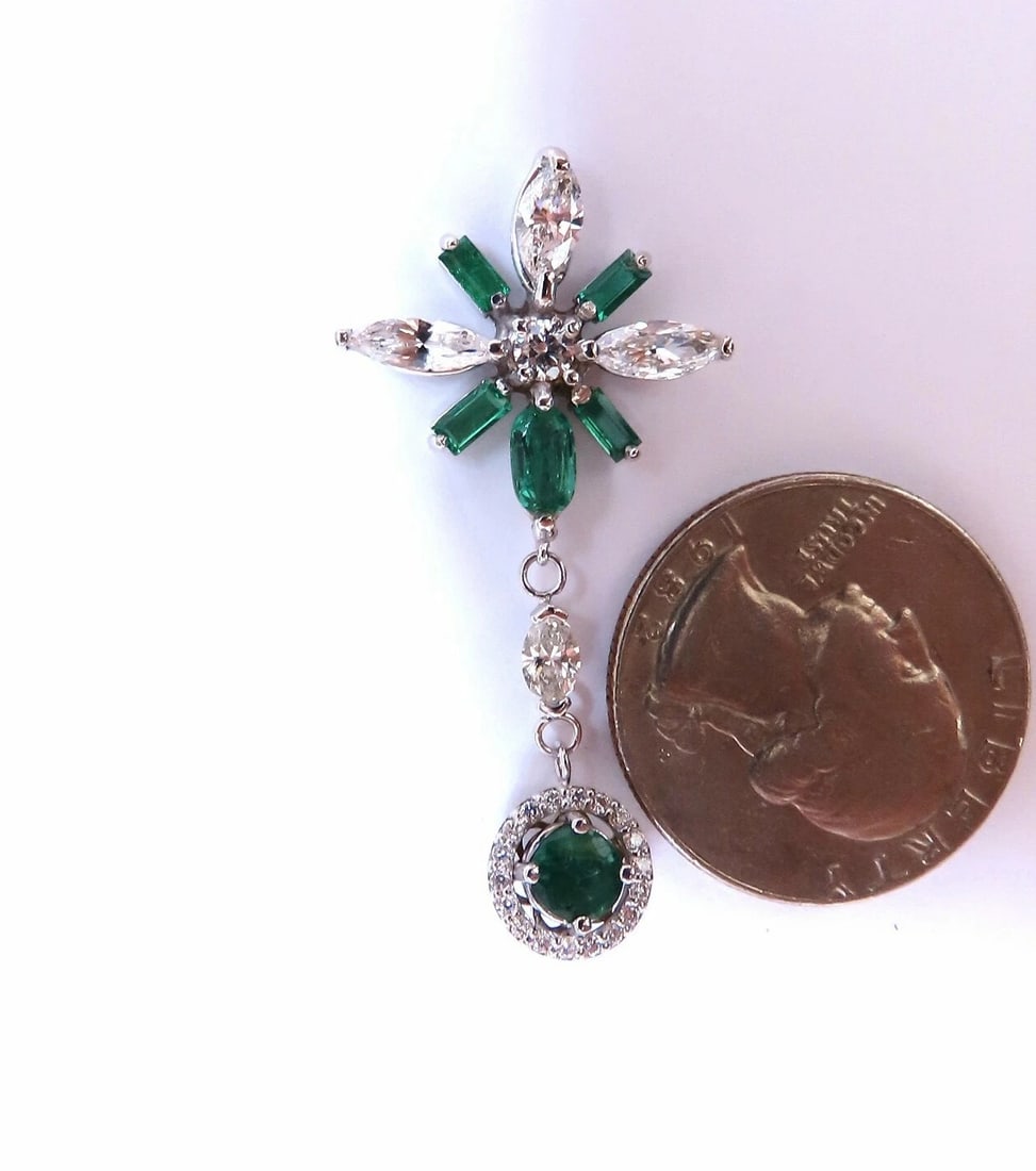 5.50ct Natural Round Emeralds Diamond Earrings 14kt Snowflake** - 3
