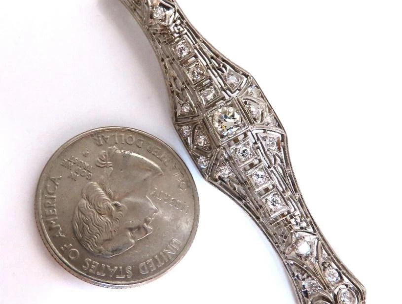 1.30ct Natural Diamonds Platinum Pin Edwardian Deco Vintage Platinum 12310** - 5
