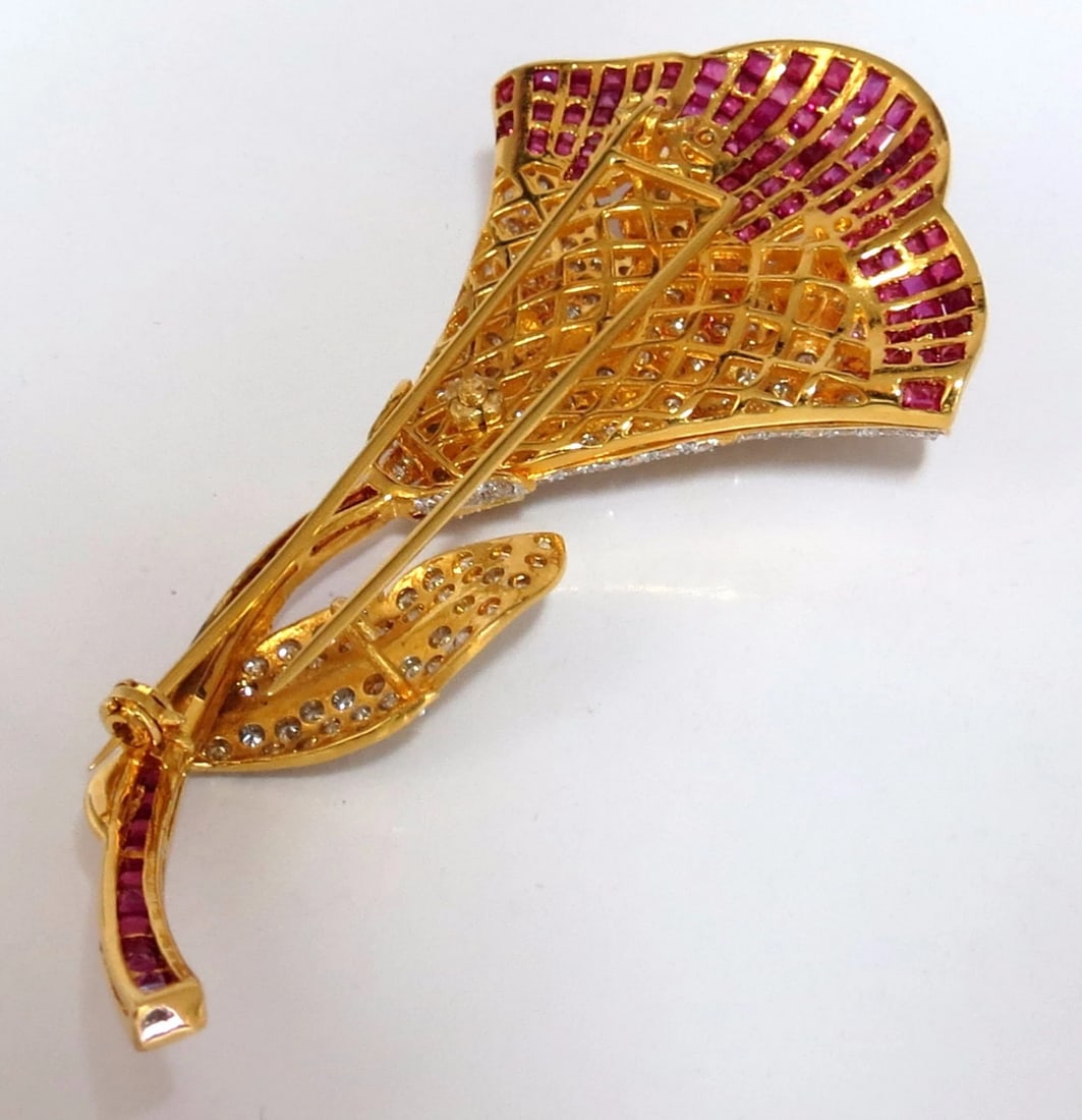 11.50ct Natural Ruby Diamond Brooch Pin 3D 18kt** - 5