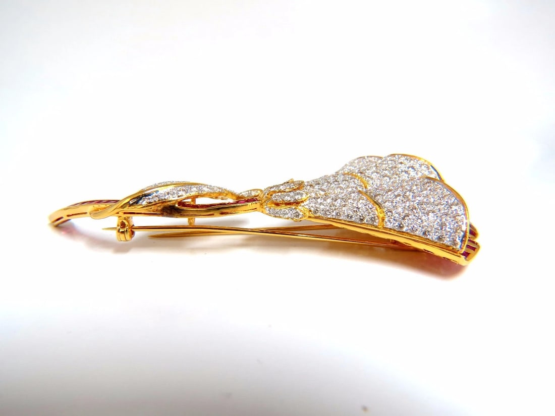 11.50ct Natural Ruby Diamond Brooch Pin 3D 18kt** - 7
