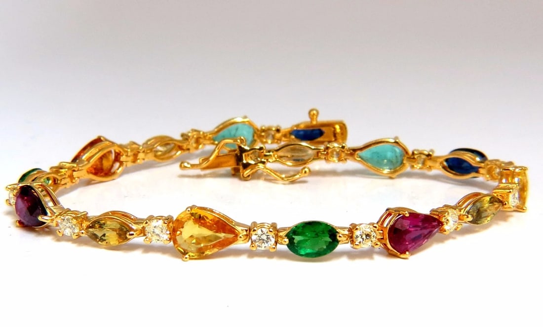 8.38ct tsavorite sapphires emeralds yellow diamond tennis bracelet 18kt**: Title: 8.38ct tsavorite sapphires emeralds yellow diamond tennis bracelet 18kt** Description: Color status. Ladies Assorted Gem Line Bracelet. 4.93ct. Natural Multicolor Sapphires. (2) 1.20ct natural