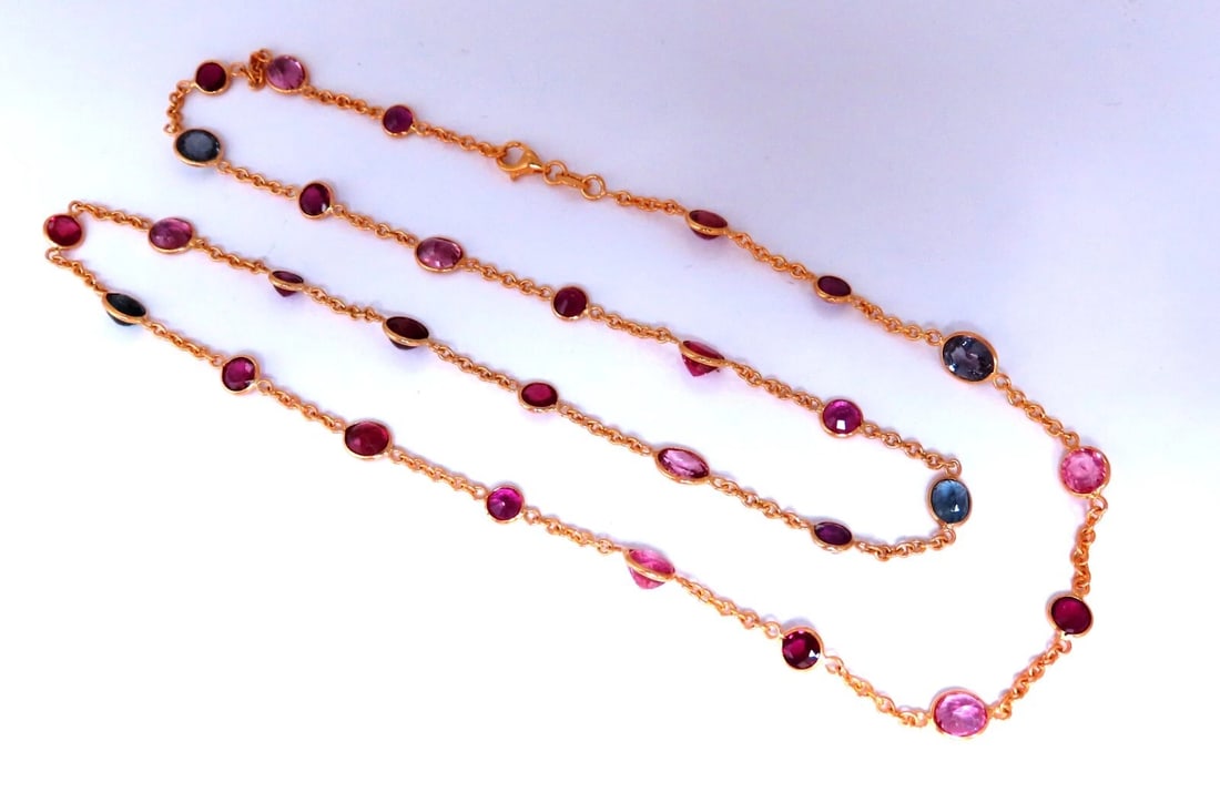 16ct Natural Ruby Sapphire Yard Necklace 14kt Gold ** - 2
