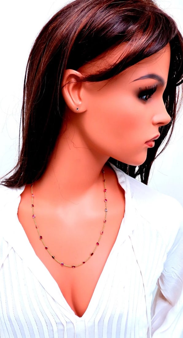 16ct Natural Ruby Sapphire Yard Necklace 14kt Gold ** - 9