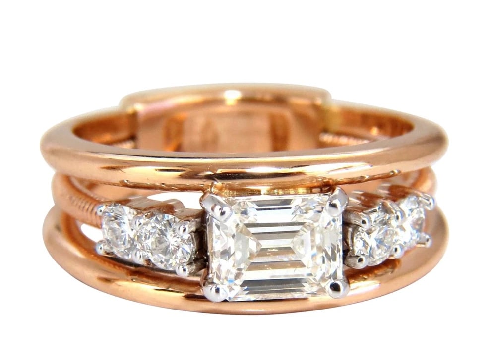 GIA Certified 1.46ct Emerald Cut Diamonds ring 18kt F/VVs-1 Coil *v - 3