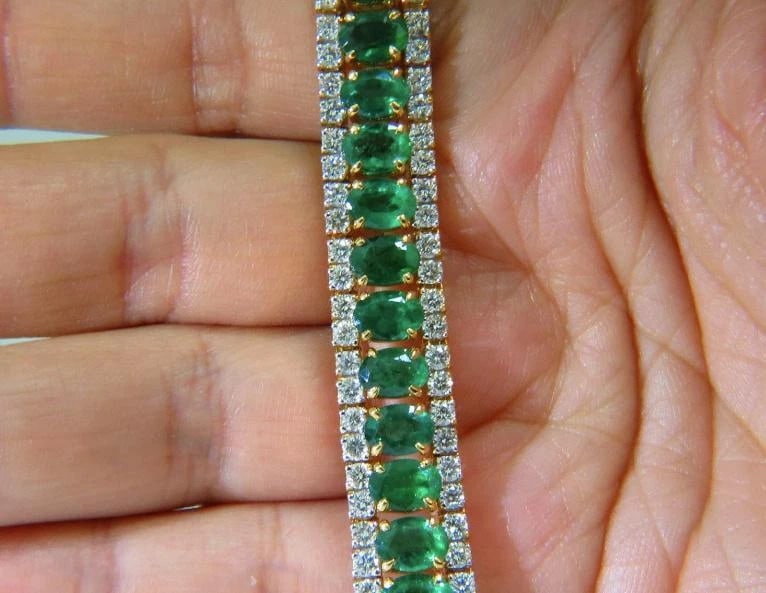 27.65 Carat Natural Vivid Green Emerald Diamond Bracelet F/VS 14kt Ref 12324** - 9