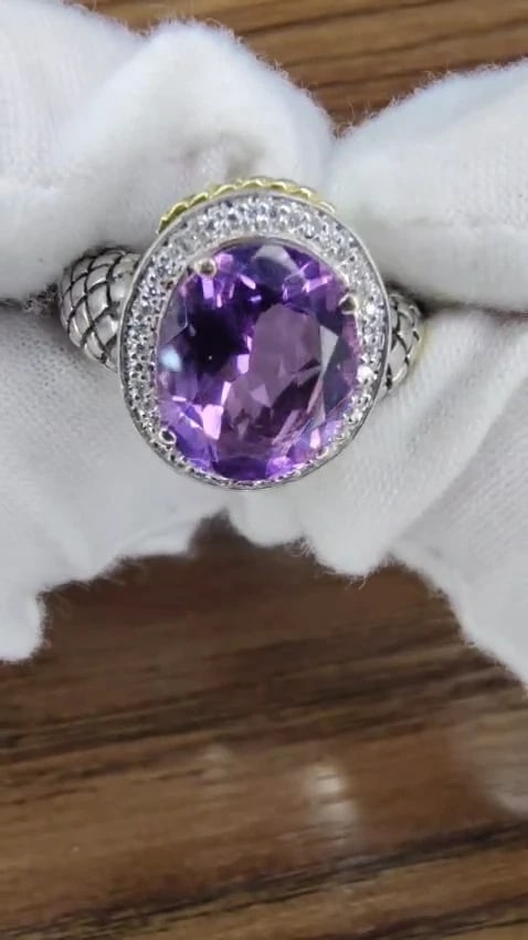 John Hardy Amethyst Diamond Ring Silver and 18 Karat 42144 *v - 2
