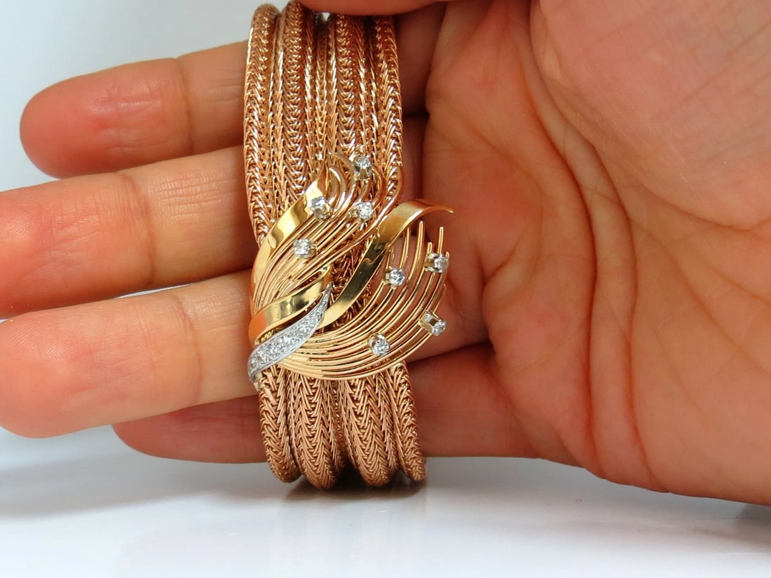 Vintage Argentina Republic 18kt Flex Mesh Tubular .50ct. Diamonds Bracelet** - 11