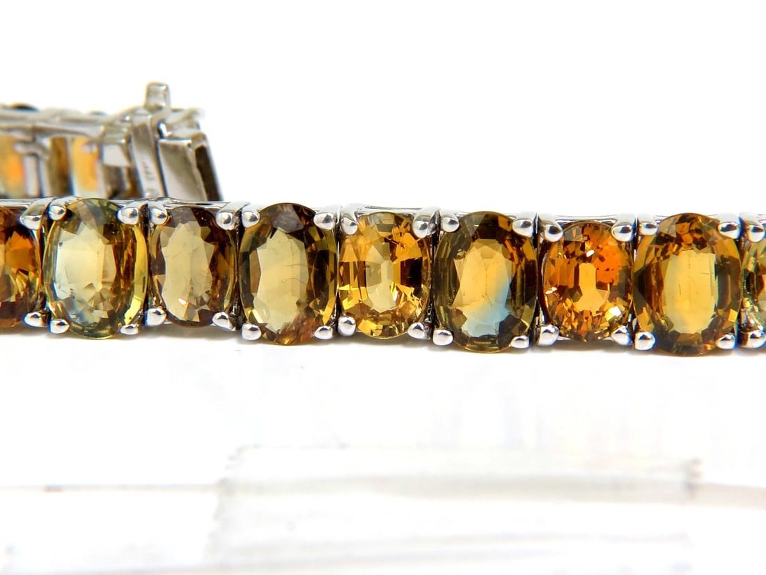 33.00ct. NATURAL GEM YELLOW GREEN ORANGE COLOR SAPPHIRES TENNIS BRACELET 14kt** - 10