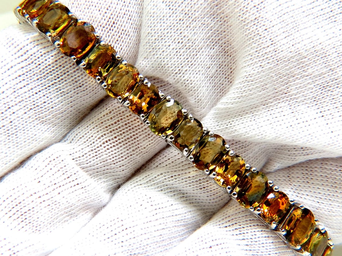 33.00ct. NATURAL GEM YELLOW GREEN ORANGE COLOR SAPPHIRES TENNIS BRACELET 14kt** - 11