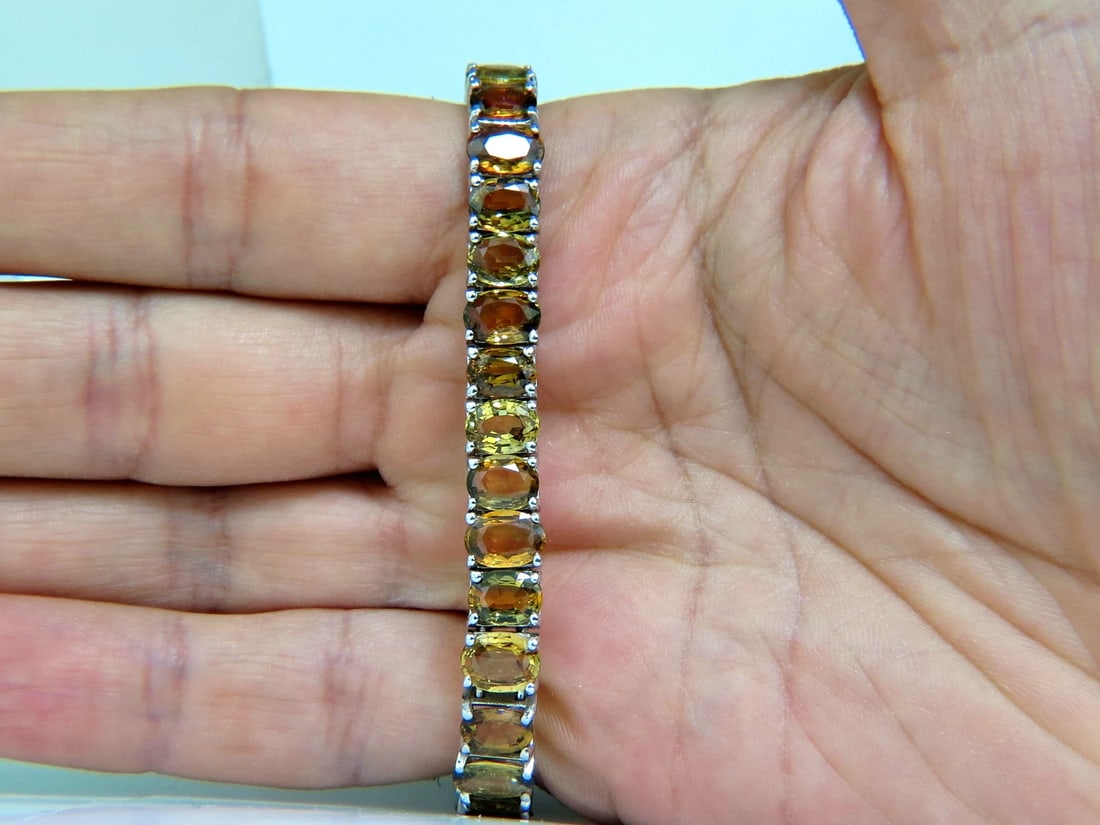 33.00ct. NATURAL GEM YELLOW GREEN ORANGE COLOR SAPPHIRES TENNIS BRACELET 14kt** - 12