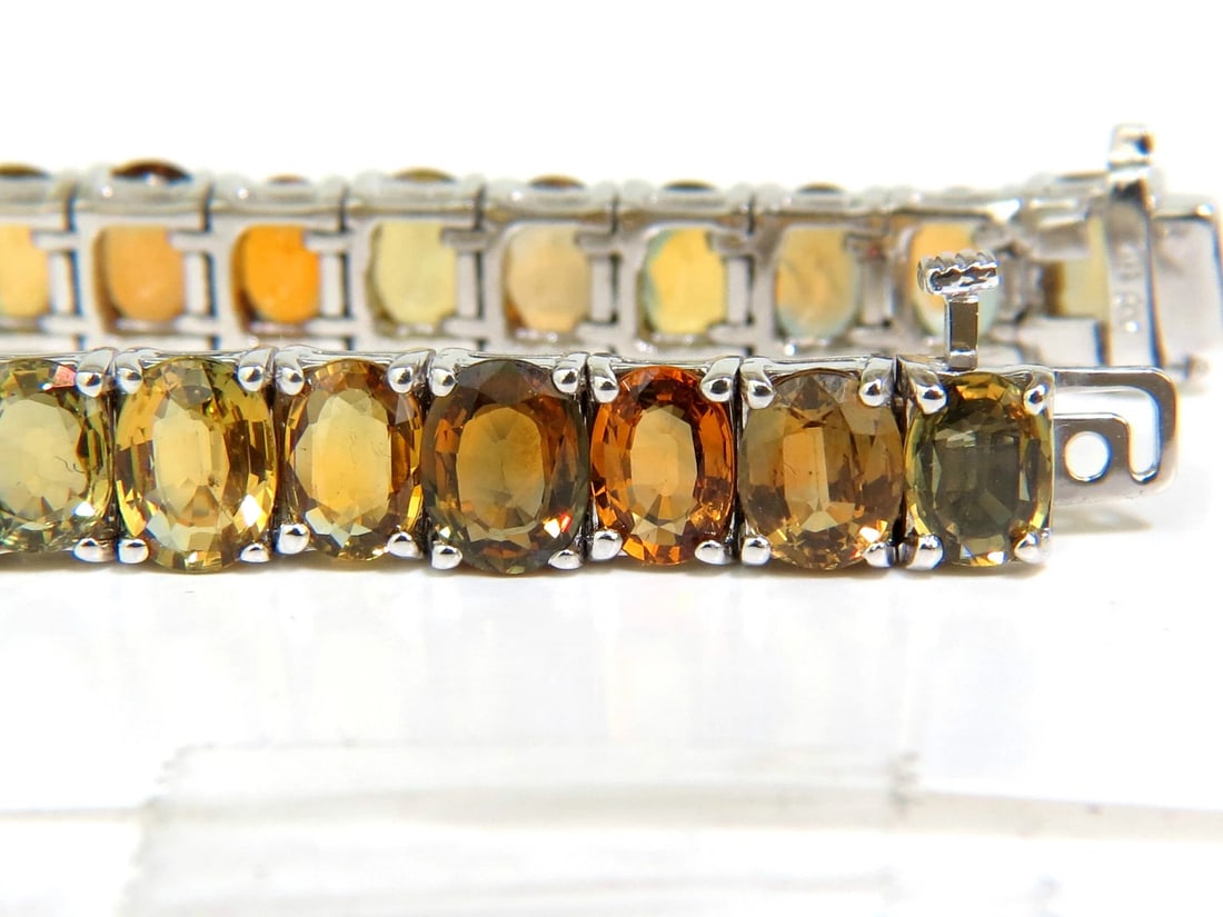 33.00ct. NATURAL GEM YELLOW GREEN ORANGE COLOR SAPPHIRES TENNIS BRACELET 14kt** - 9