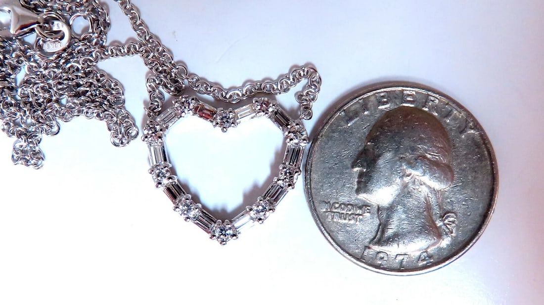 1.05ct Natural Baguette & Rounds Diamonds Heart Necklace 14kt** - 4