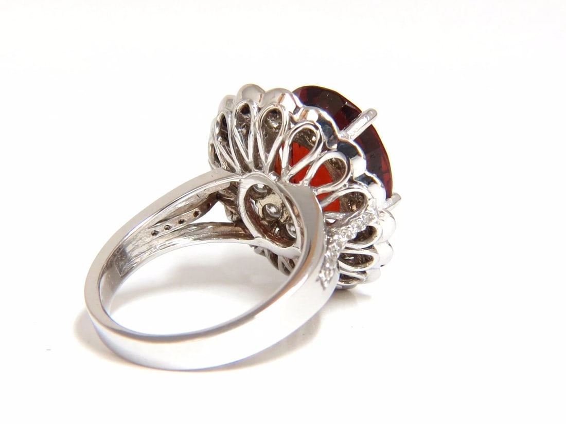 10.90ct Natural Hessonite Garnet Diamonds Ring 14kt Double Halo*v - 6