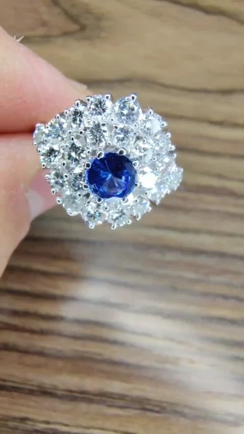 Natural Sapphire Diamonds Cluster Ring 14kt Gold Arthritis Accessible 12437 *v - 2