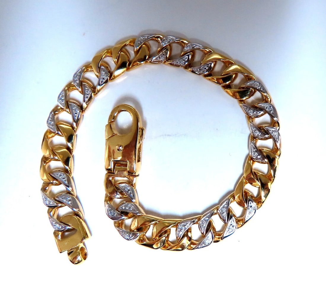 14ktgold Mens Classic Figaro Bracelet 7.5 inch .22ct diamonds** (1 of 8)