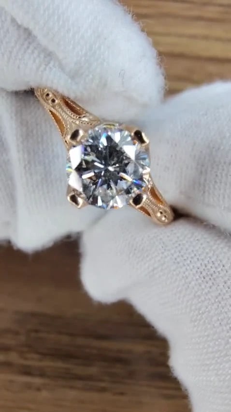 GIA Certified .95ct F.Si1 natural round diamond ring Portuguese Revival 14kt *v - 2